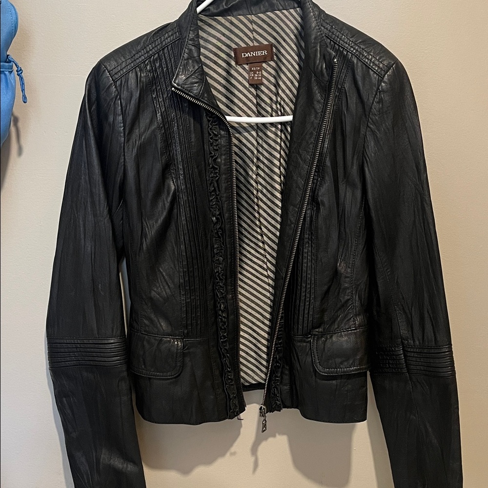 Danier Black Leather Jacket with Zipper Accents